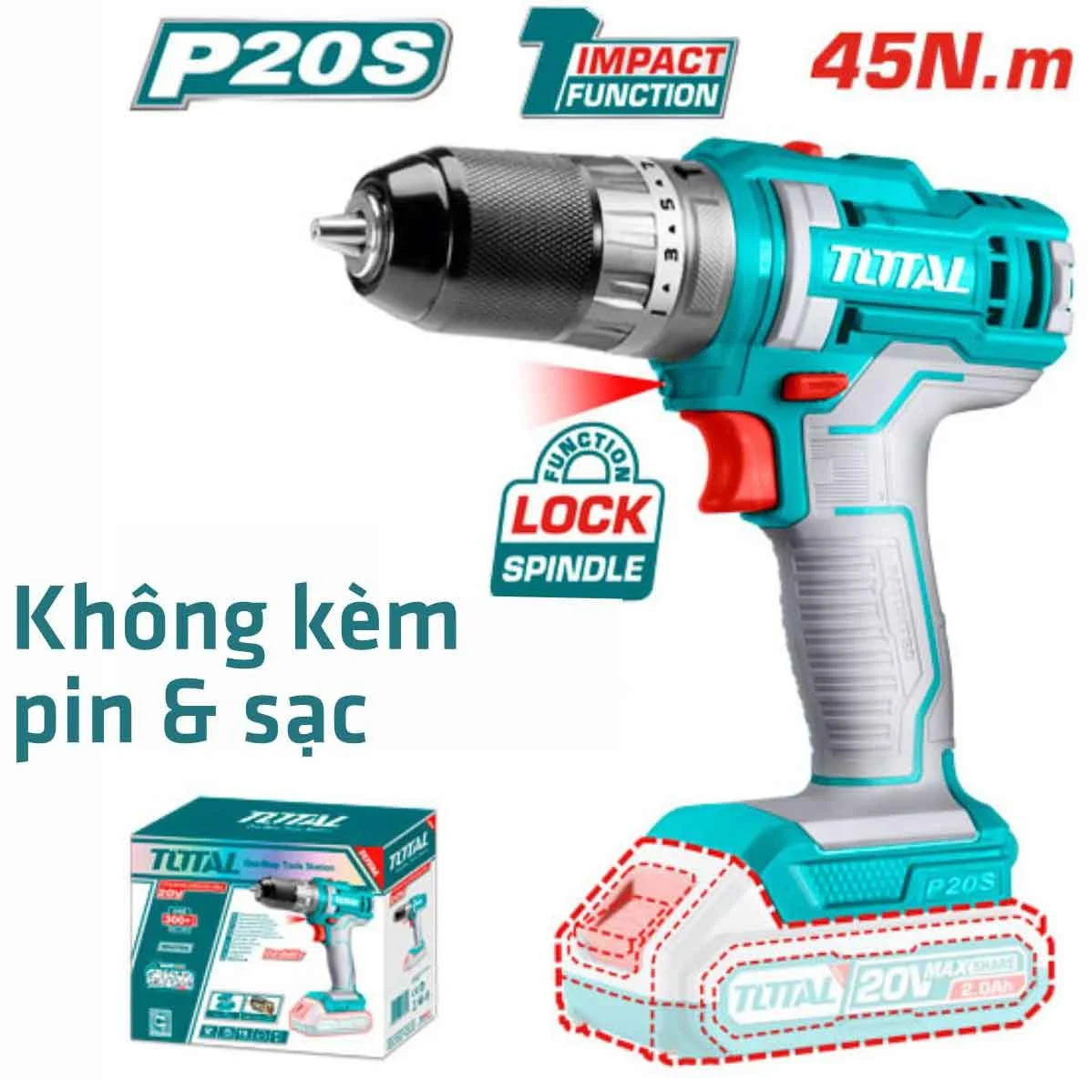 Máy khoan búa dùng pin 20V - TOTAL TIDLI201455 (Chưa gồm pin và sạc) - Ảnh 4