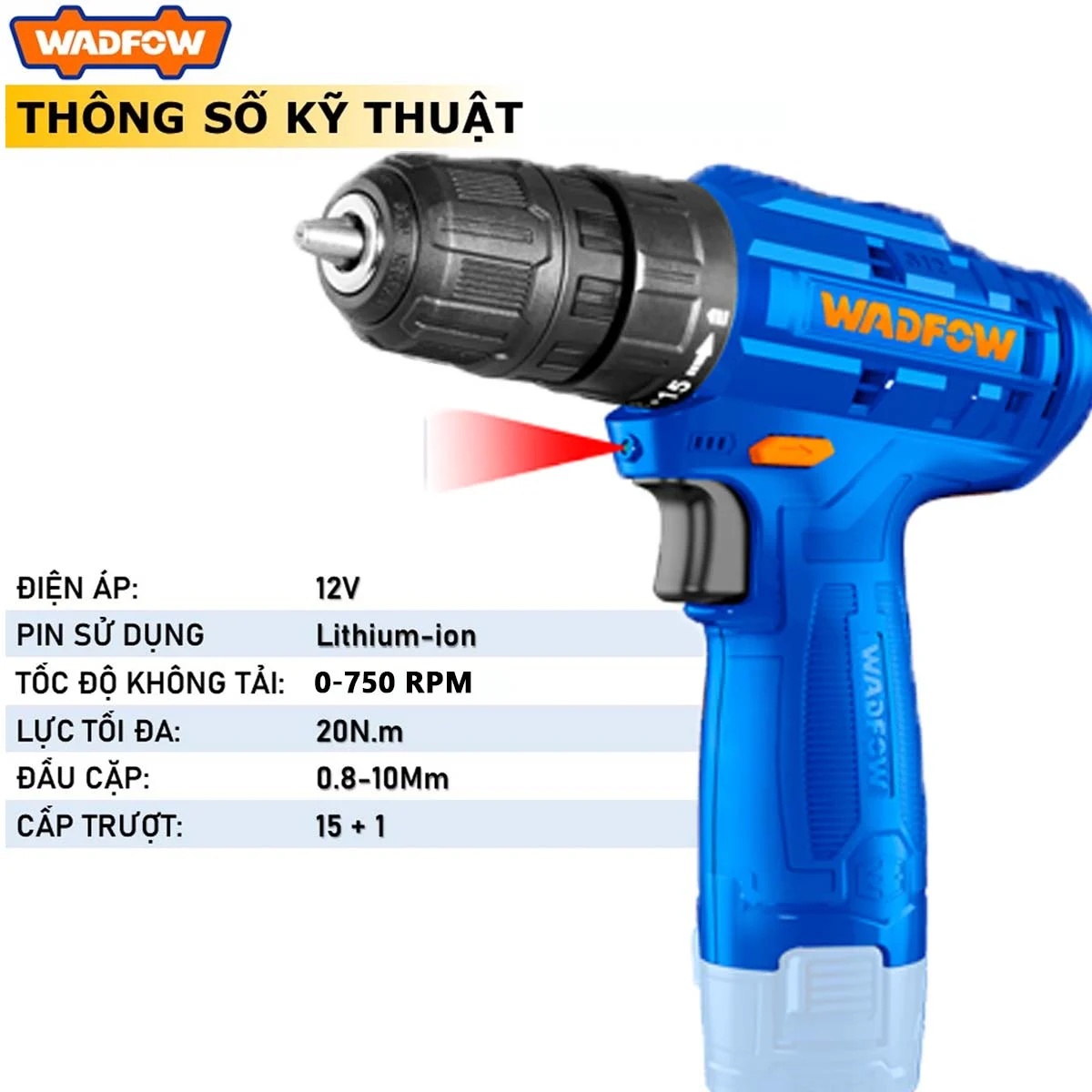 Máy khoan dùng pin 12V Wadfow WCDS510 (Chưa gồm đầu sạc) - Ảnh 2