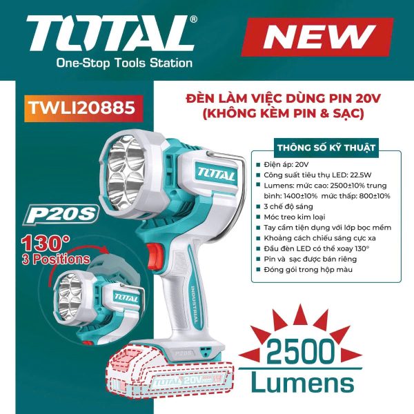 Thân đèn làm việc dùng pin 20V Total (không kèm pin & sạc) TWLI20885