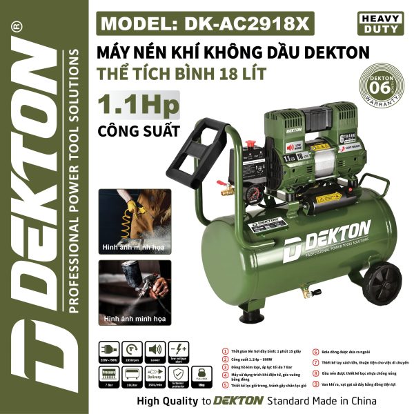 MÁY NÉN KHÍ KHÔNG DẦU 18L DEKTON DK-AC2918X