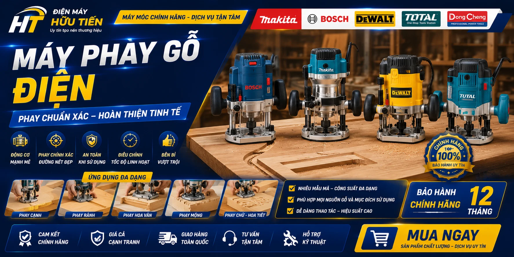 Máy phay gỗ dùng điện - Điện máy Hữu Tiến