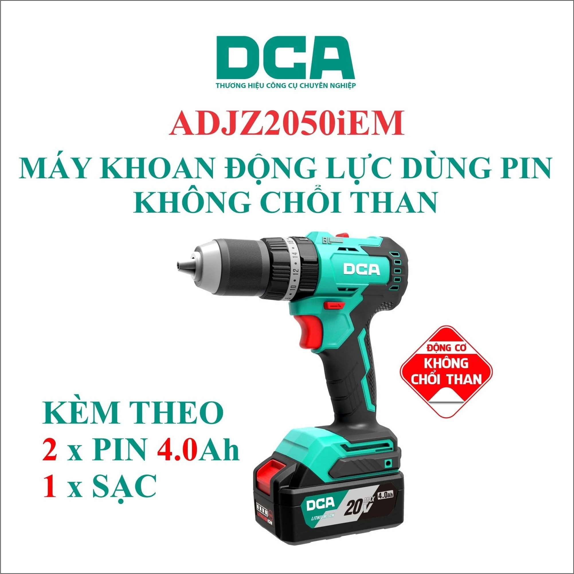 Máy khoan búa không chổi than pin 20V DCA ADJZ2050IEM - Ảnh 4