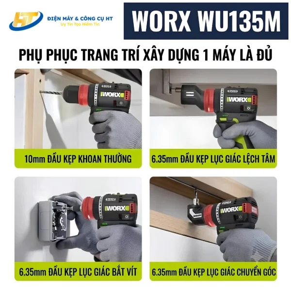 Máy vặn vít đa năng 4 đầu dùng pin 12V WORX WU135M - Ảnh 3