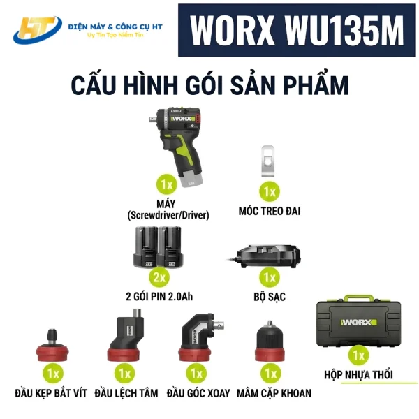 Máy vặn vít đa năng 4 đầu dùng pin 12V WORX WU135M - Ảnh 4
