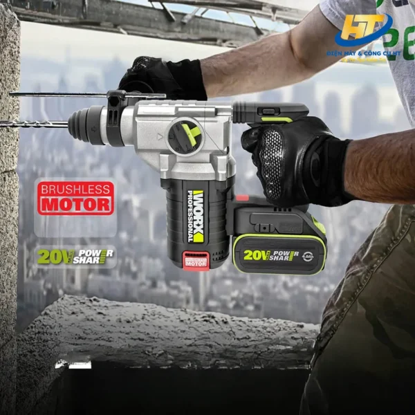 Thân máy khoan búa dùng pin 20V Worx WU388.9 (chưa pin và sạc) - Ảnh 3