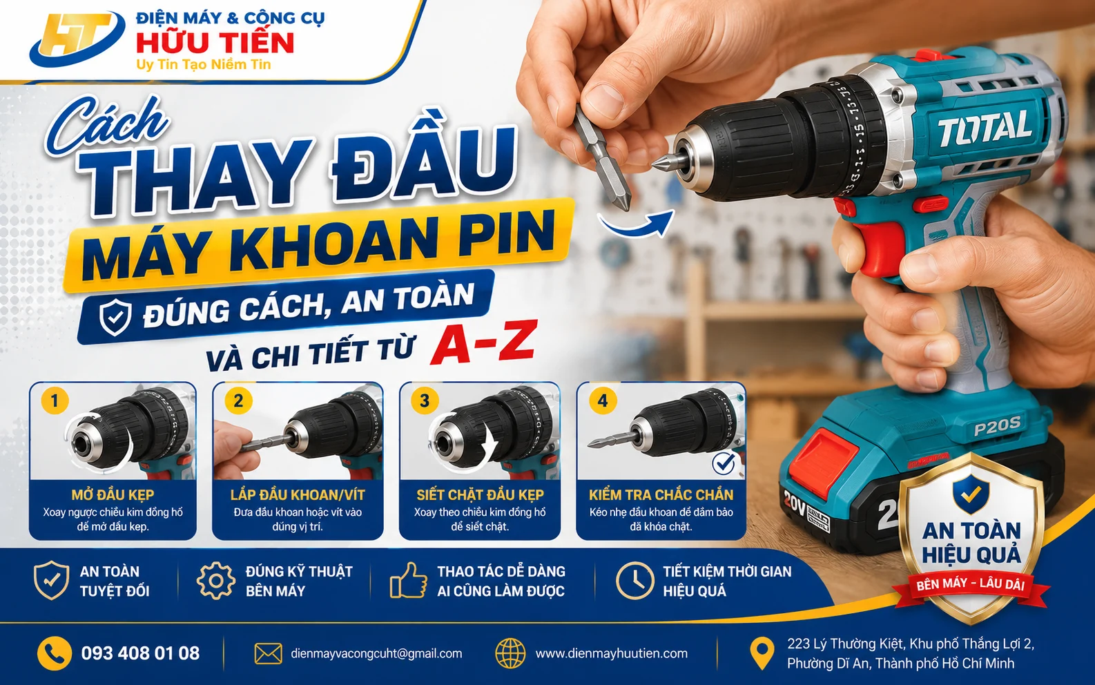 Cách Thay Đầu Máy Khoan Pin Đúng Cách