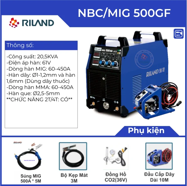 Máy hàn Mig Riland NBC 500GF (MIG-MMA) - Ảnh 4