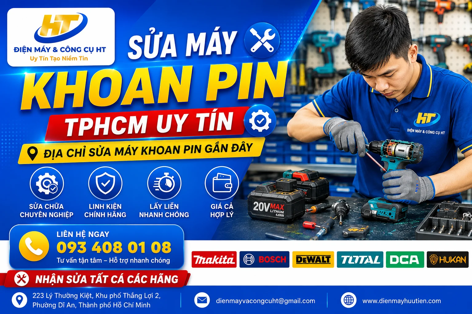 Sửa máy khoan pin TPHCM uy tín - Địa chỉ sửa máy khoan pin gần đây