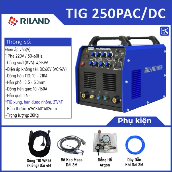 Máy hàn Tig RILAND TIG 250PAC/DC - Chuyên hàn Nhôm - Ảnh 3