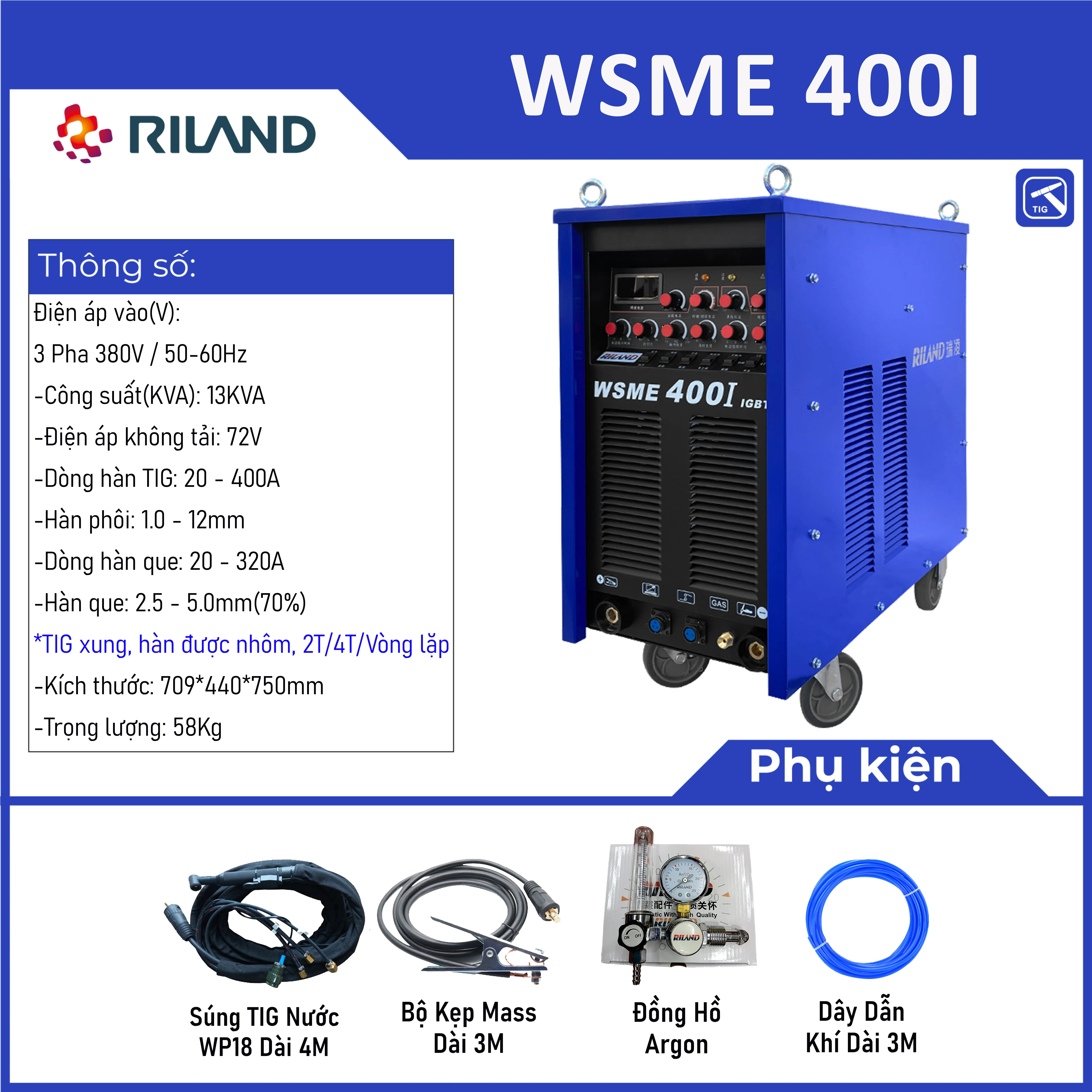 Máy hàn TIG nhôm Riland WSME 400I dành cho công nghiệp - Ảnh 3