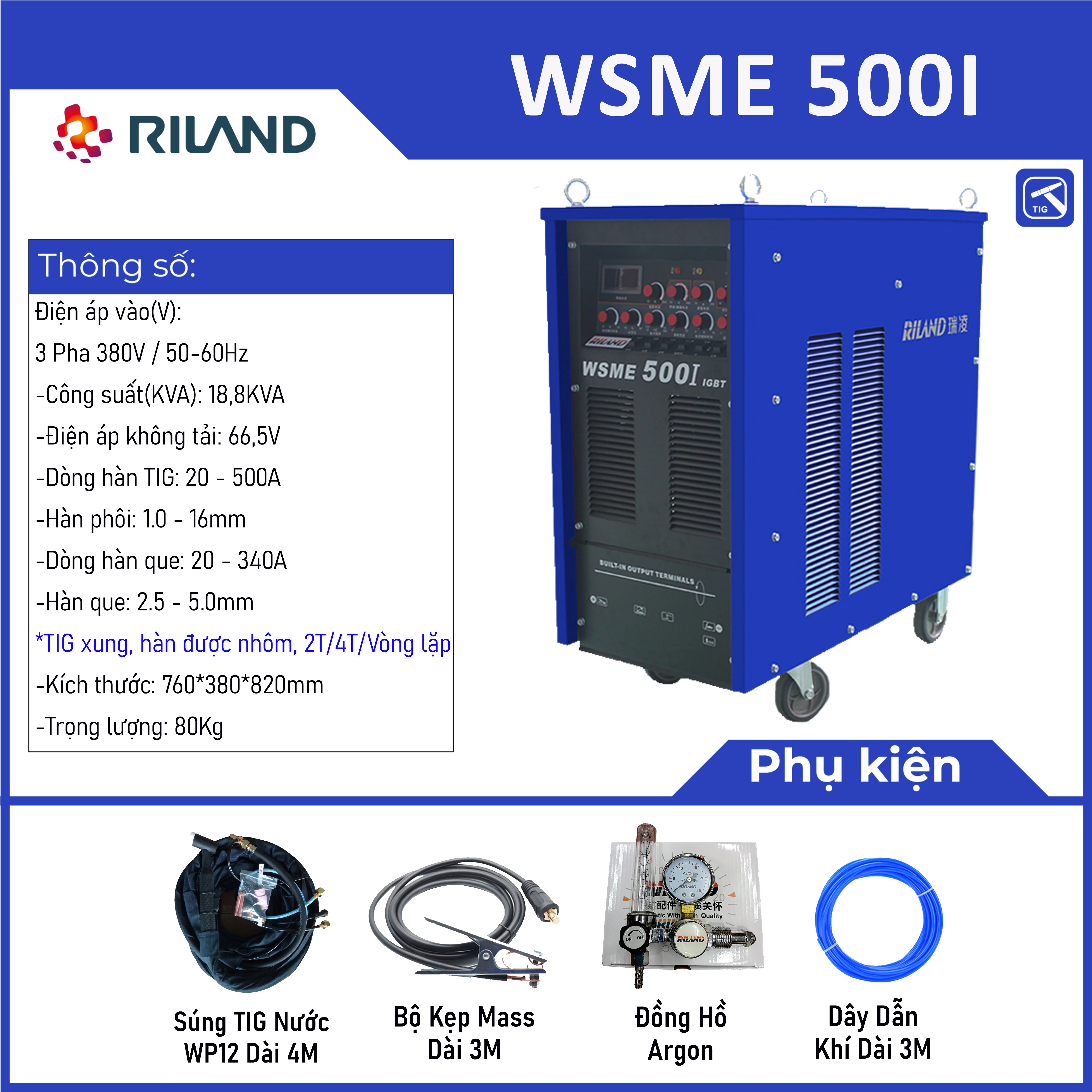 Máy hàn TIG nhôm Riland WSME 500I 2 chức năng - Ảnh 3