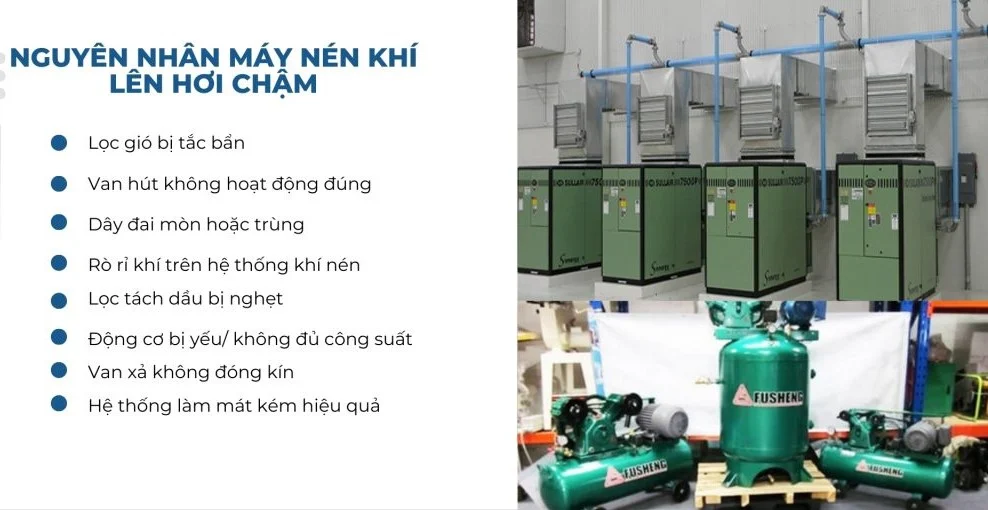 Nguyên nhân máy nén khí lên hơi chậm