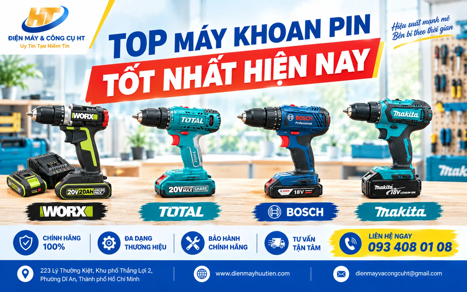 Top máy khoan pin tốt nhất hiện nay: 10 mẫu đáng mua cho gia đình và thợ