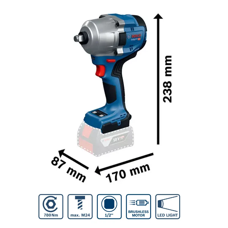 Máy vặn bu lông dùng pin 18V Bosch GDS 18V-780 (2 Pin 5.0Ah, 1 Sạc) - Ảnh 2
