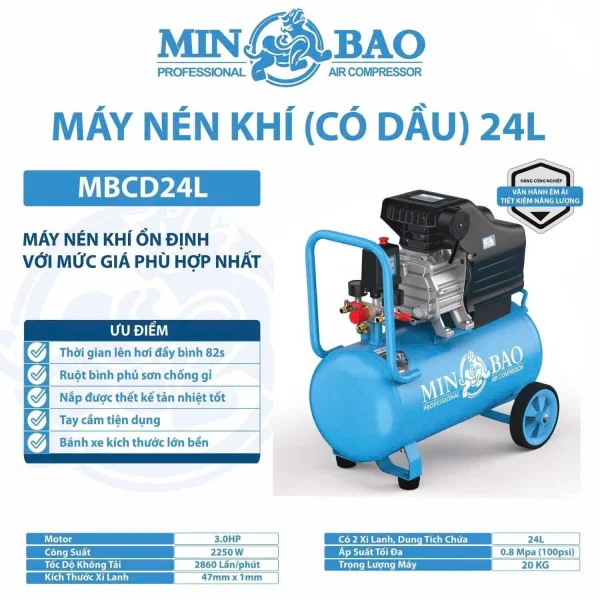 Máy nén khí có dầu 24L MINBAO MBCD24L - Ảnh 2