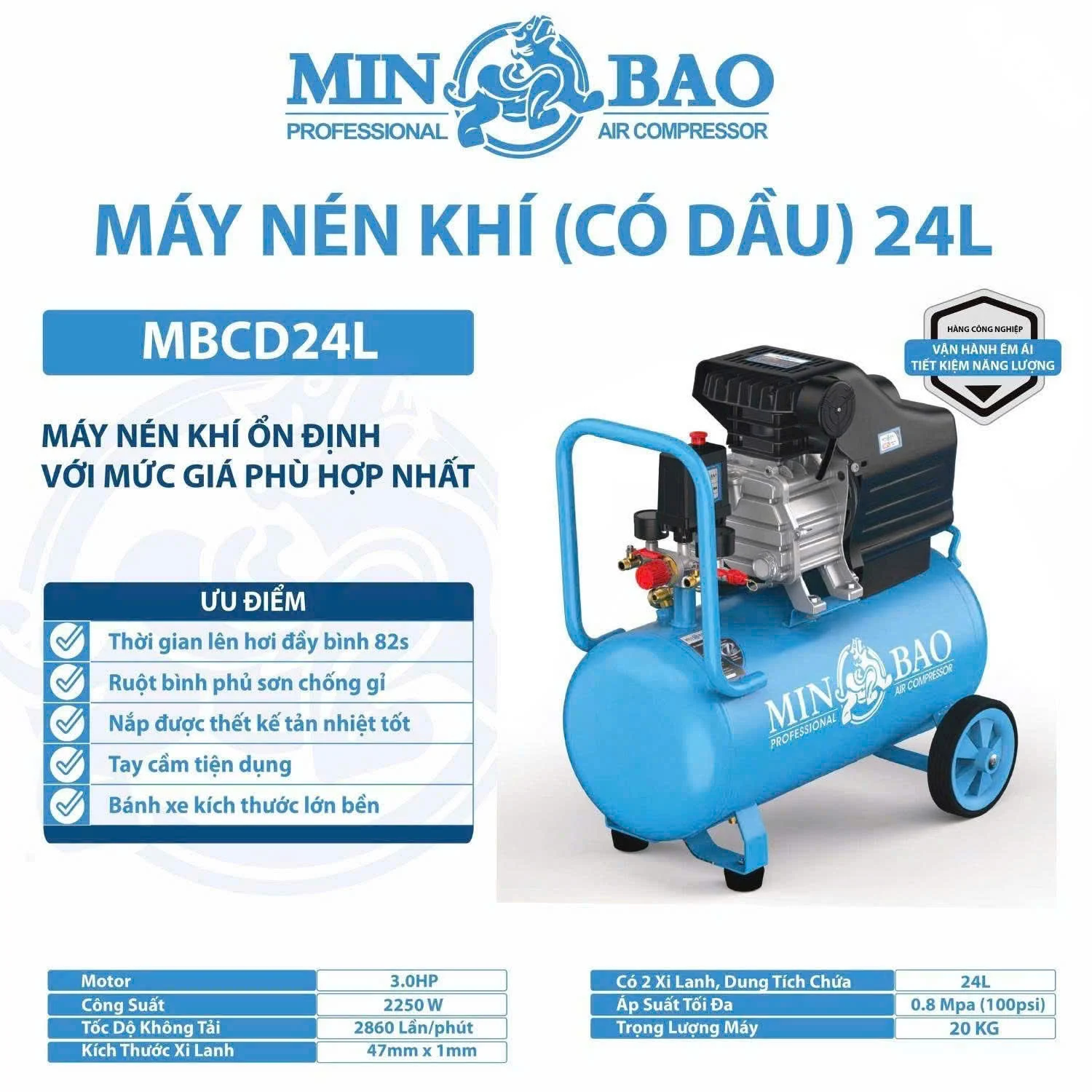 Máy nén khí có dầu 24L MINBAO MBCD24L - Ảnh 2