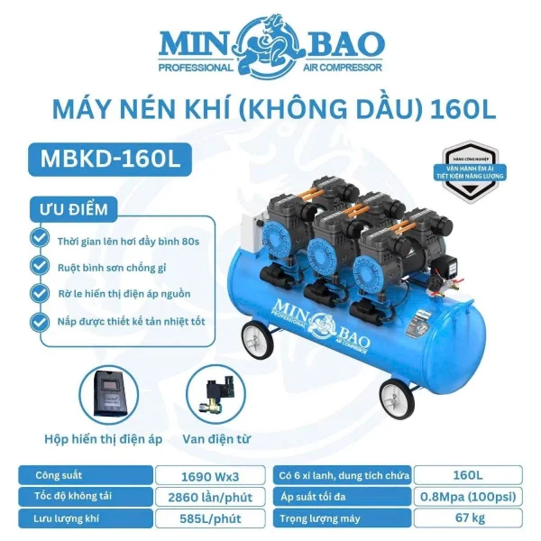 Máy nén khí không dầu Minbao MBKD-160L - Ảnh 2