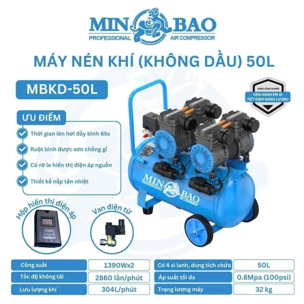 Máy Nén Khí Không Dầu 50L MINBAO MBKD-50L - Ảnh 2